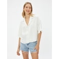 thumbnail image 2 of Button Detail Short Sleeve Viscose Satin Shirt, 2 of 6