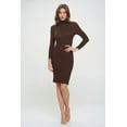 thumbnail image 2 of Women's Long Sleeve Midi Cocktail Bodycon Dress, Stretchy Ribbed Knit, High Neck(Choco 3X Plus Size), 2 of 6