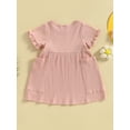 thumbnail image 3 of Toddler Baby Girl Dress Ribbed Solid Color Ruffle Sleeve Dresses with Pocket Kids Casual Summer Beach Party Sundress, 3 of 7