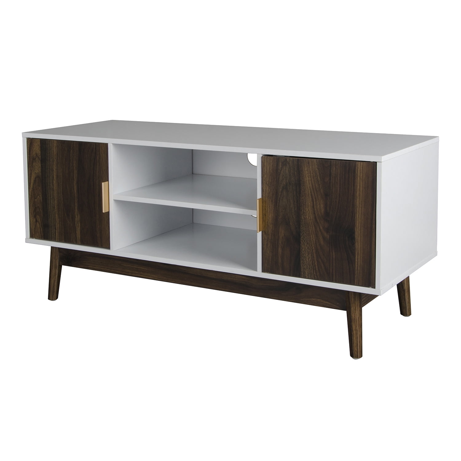 Private Jungle TV Console Table with Storage Cabinet Shelves with 2 Doors 43 Inch Entertainment Center for Living Room Bedroom,Brown&white