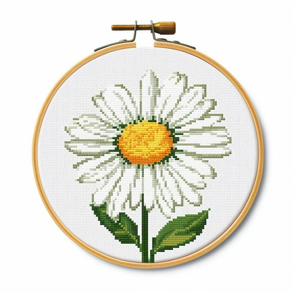 Cartoon Simple White Daisy Flower DIY 11CT Stamped Cross Stitch Kits Easy for Beginners Children with Hoop Needlepoint Counted Embroidery Kits Art Craft Wall Decoration 12x12inch(17)
