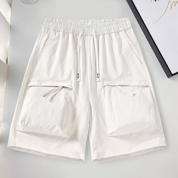 pstuiky Pantalones cortos para hombre, Pantalones cortos holgados con cintura elástica y bolsillo con cordón para hombre Pantalones cortos deportivos para hombre