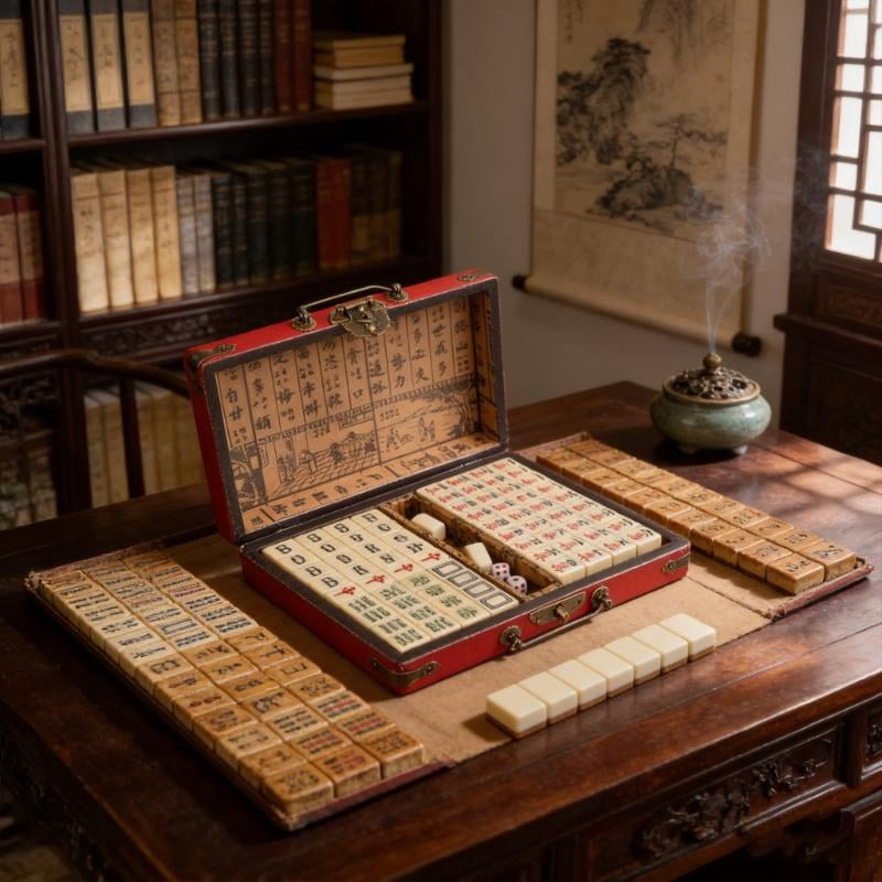 CEORPER Mini Mahjong Set Light Portable Vintage Traditional Chinese Mahjong Board Game