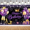 thumbnail image 3 of 7x5FT Glitter Black Purple Golden Happy Birthday Party Beautiful Backdrop Photo Background Cloth Happy Birthday Sign Banner Decoration Supplies for Women Girl, 3 of 7