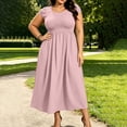 thumbnail image 5 of ClodeEU Women's Plus Size Square Neck Cap Sleeve Smocked Waist Midi Dress, Casual Summer Flowy Dress with Pockets Pink,Women's Plus L, 5 of 8