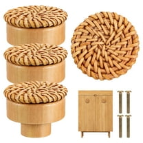 WEUVEB Set of 6 Light Brown Wood Rattan Woven Furniture Knobs for Cabinets Drawers and Doors