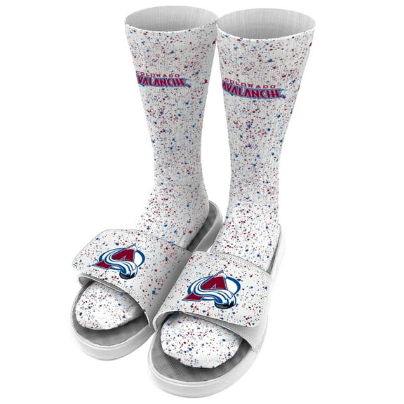 Men's ISlide White Colorado Avalanche Speckle Socks & Slide Sandals Bundle