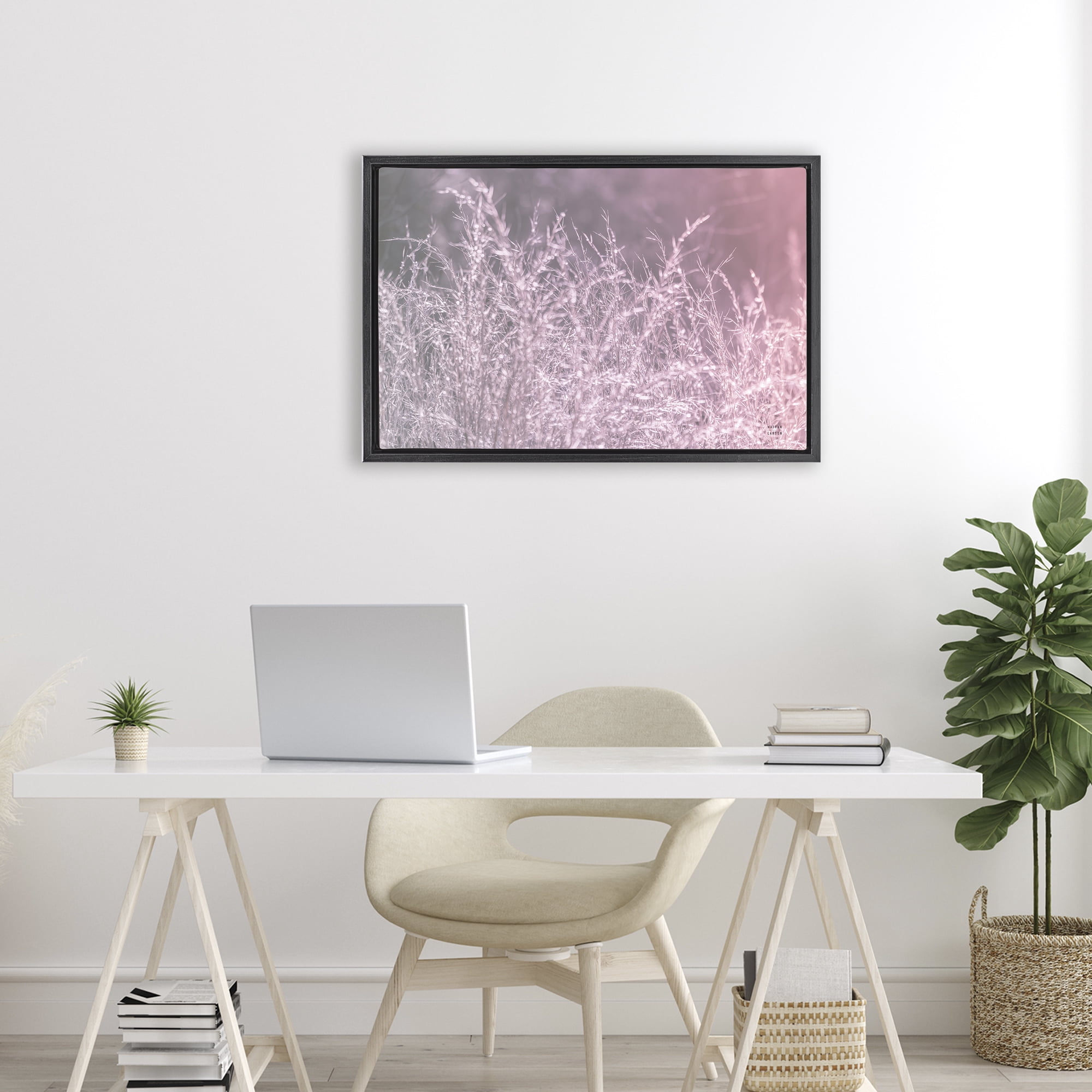 Stupell Industries Pink Morning Gentle Meadow Black Framed Floater Canvas Wall Art, design by Nathan Larson