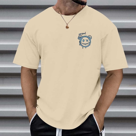 Men Back Typography Sayings Printed T-Shirt Crewneck Short Sleeve Casual Hop Pullover Tee Tops Beige