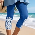 thumbnail image 2 of felwors Women's Capri Leggings Summer Floral Lace Trim Cropped High Waist Stretchy Soft Casual Yoga Workout Beach Tights Pants Blue for Size M, 2 of 8