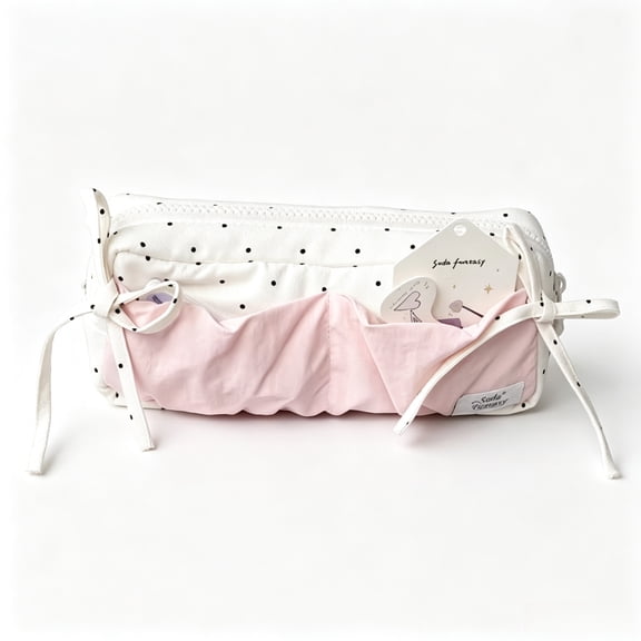 Pink Polka Dot Bow Pencil Case, Large Capacity Aesthetic Pencil Bag for Students