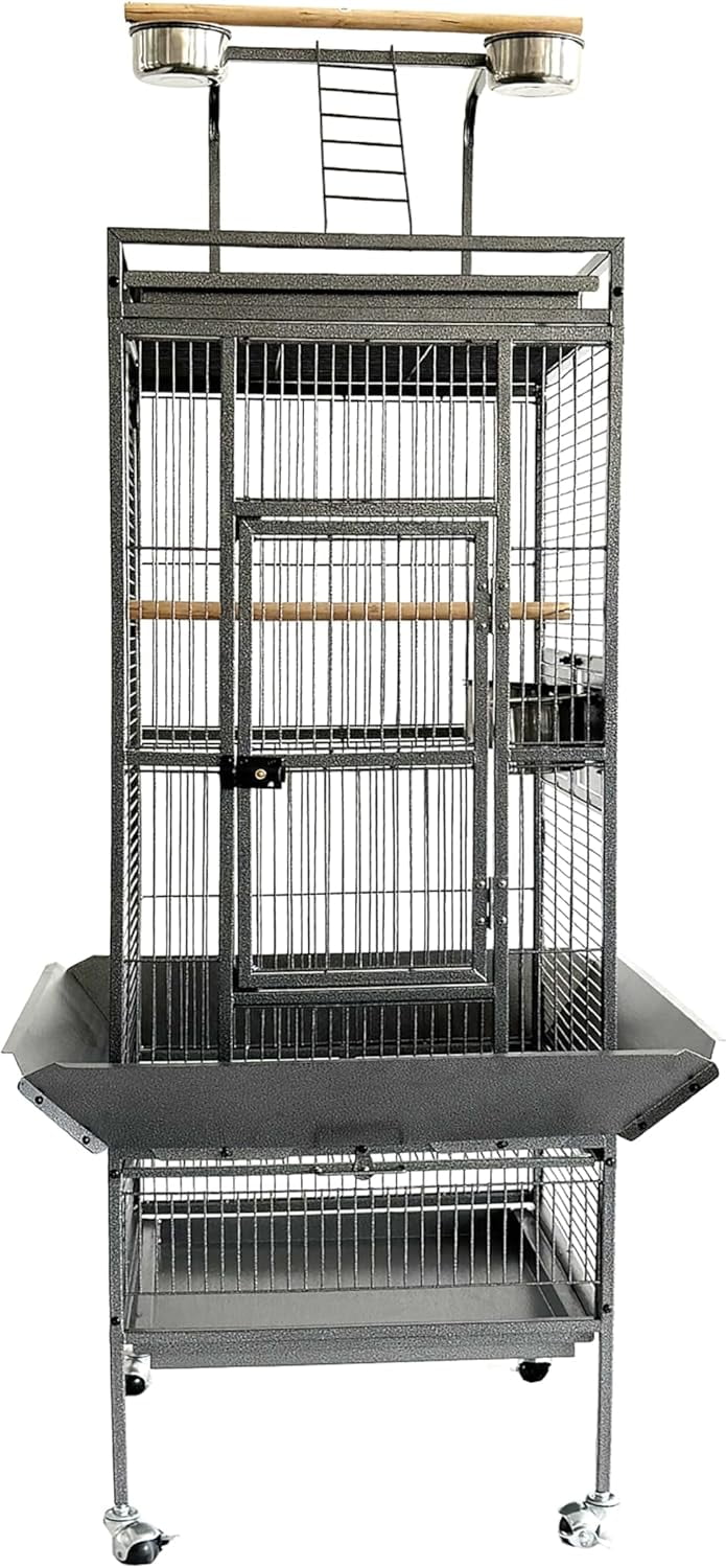 61" Large Metal Bird Flight Cage with Rolling Stand, Play Top, and Feed Bowls – Durable Indoor Cage for Parakeets, Conures, Black