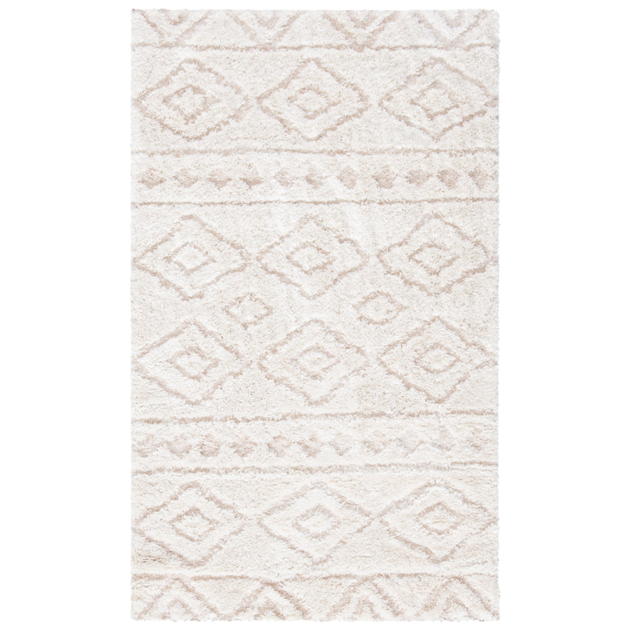 SAFAVIEH Sparta Siomha Geometric Polyester Shag Area Rug, Ivory/Beige, 4' x 6'