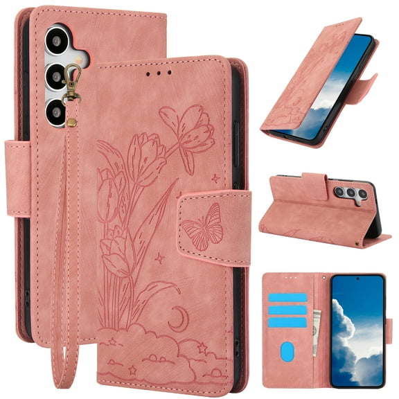 for Samsung Galaxy S24 FE Wallet Case, [RFID Blocking] Card Holder Kickstand PU Leather Flip Wallet Phone Case Shockproof Protective Cover Compatible with Samsung Galaxy S24 FE, Pink