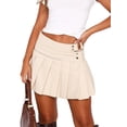 thumbnail image 2 of KelaJuan Women's Mini Pleated Skirt, High Waist Solid Color Metal Ring Front Zip Up Short Skirt, 2 of 6