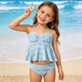 thumbnail image 4 of LIIPEE Big Girls Bikinis 2 Piece Set Kids Casual Summer Solid Color Ribbed Halter Neck Ruffle Bikini Tops And Briefs Pool Party Beach Cute Swimwear,13-14 Years, 4 of 6