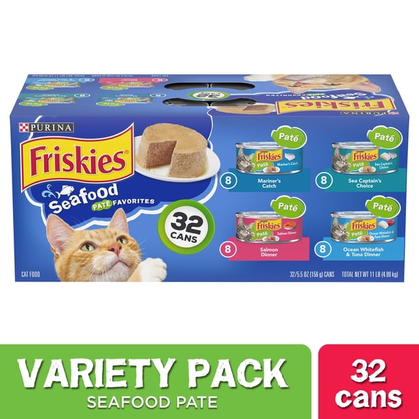 (32 Pack) Friskies Pate Wet Cat Food Variety Pack, Seafood Favorites, 5