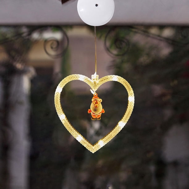 Adorno navideño con forma de farol, luz LED para ventana navideña, 3 modos, ajustable, portátil, suministros de decoración navideña para fondo de Corazón