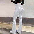 thumbnail image 4 of AHTJRT Leather Pants for Women Midweight Flare Bottoms with Pockets Metallic Retro Style Waterproof Motorcycle Full Length Trousers Silver L, 4 of 5