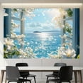 thumbnail image 2 of Window Landscape Backdrop Ocean Natural Scenery Window Sea View Photography Background White Flower Cloud Blue Sky Mountain Luau Party Decorations Banner Supplies Photo Booth Props, 2 of 4