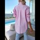 thumbnail image 5 of Camisas de Rayas con Botones para Mujer, Blusas Informales de Larga con Cuello para Oficina, Trabajo, Rosa XXL, 5 of 7