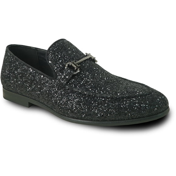 bravo! Men Dress Shoe PROM-2 Loafer Modern Metallic Glitter for Wedding Prom Black and Silver