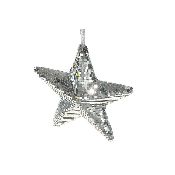 Maison Concepts Tree Ornaments, Holiday Decorations, Festive Baubles, Collectibles, Foam, Silver Sparkling Disco Mirror Star Décor, Dimensions: 8.66L X 8.66W X 1H