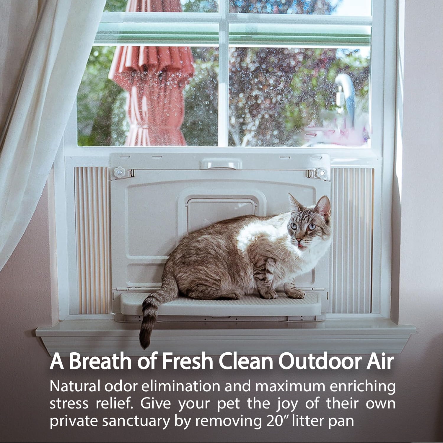 VistaLoo Window Catio, Perch & Litter Box – Outdoor Access for Indoor Cats, Odor-Reducing Design, All-Weather Use, Space-Saving Cat Enclosure, Portable, 2-Year Replacement Coverage, Made in USA