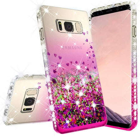 Samsung Galaxy S7 Edge Case w/[Temper Glass Screen Protector] Liquid Glitter Phone Case Waterfall Floating Quicksand Bling Sparkle Cute Protective Girls Women Cover for Galaxy S7 Edge, Hot