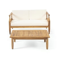 Noble House Aston Outdoor Mid-Century Modern Loveseat Set Teak