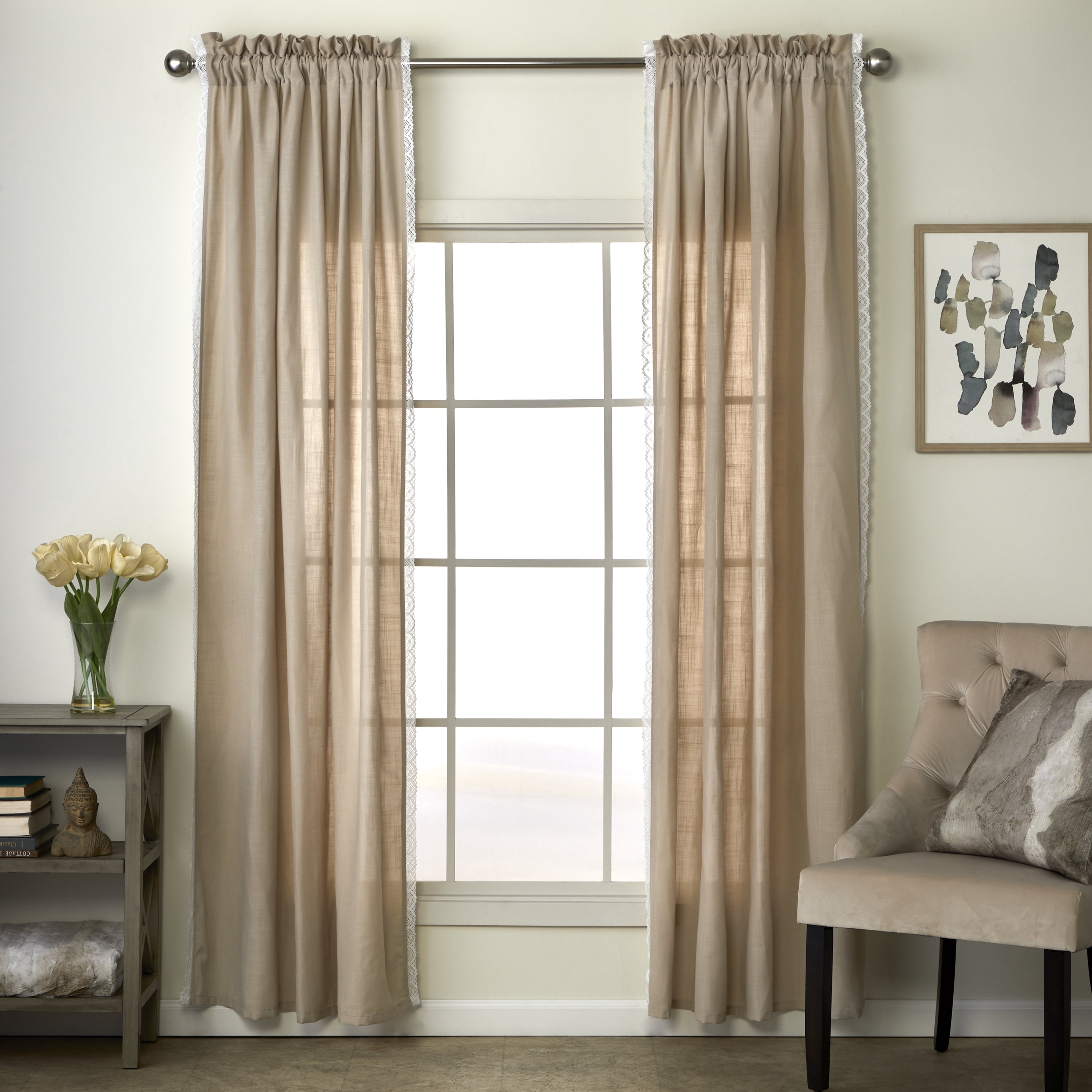 SKL Home Catherine Crochet Curtain Panel Pair, Tan, 52x63