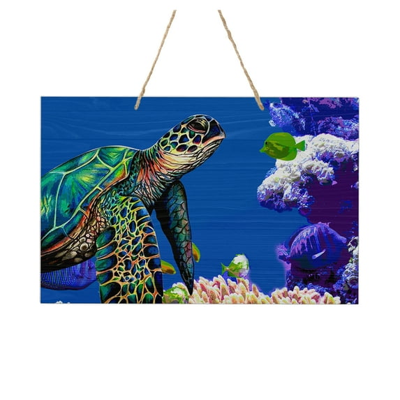 LifeSong Milestones Modern Wall Decoration Sea Turtle Art Rope Sign 8x12in Horizontal (Dark Grey Wood)