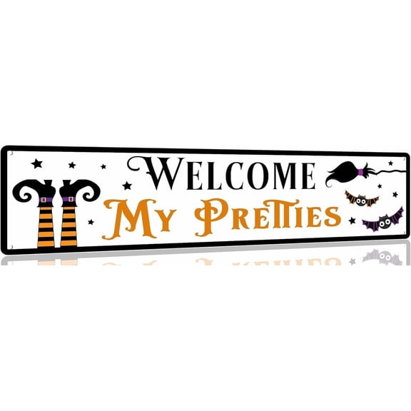 Welcome My Pretties Vintage Signs Retro Metal Tin Signs for Kitchen Home Halloween Wall Bar Farmhouse Halloween Decor Halloween Front Door Decor 4x16 Inch