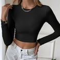 thumbnail image 3 of SWSMCLT Women's Sweater Knit Long Sleeve Crop Top Soft Backless Casual Crewneck Winter Cropped Top Ribbed Black Small, 3 of 4