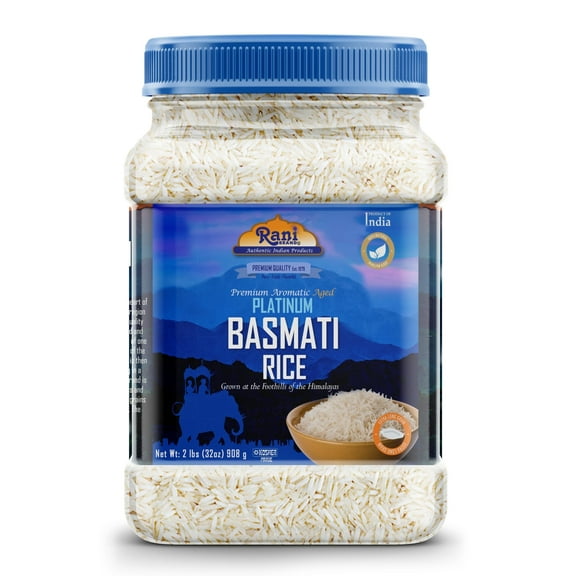 Rani Platinum White Basmati Rice Extra Long Aged 32oz (2lbs) 908g PET Jar ~ All Natural | Gluten Friendly | Vegan | Indian Origin | Kosher