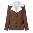 thumbnail image 4 of JURANMO Women Coats Clearance Sale,Women 2024 Fall Winter Warm Composite Plush Lined Jackets Trendy Button Down Lapel Collar Outwears Classic Long Sleeve Solid Color Coat with Pockets, 4 of 5