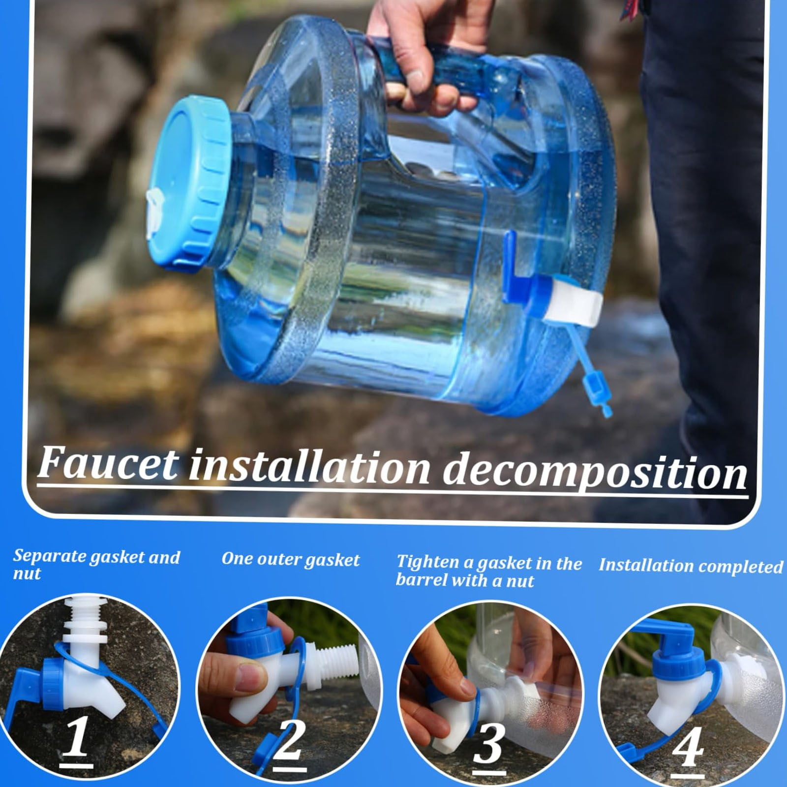 ZOURIH 1 Pcs Camping Water Container Storage Portable Camping Water Tank Jug with Spigot Faucet No Leakage Thick Liquid Dispenser Carrier for Outdoor Hiking Picnic