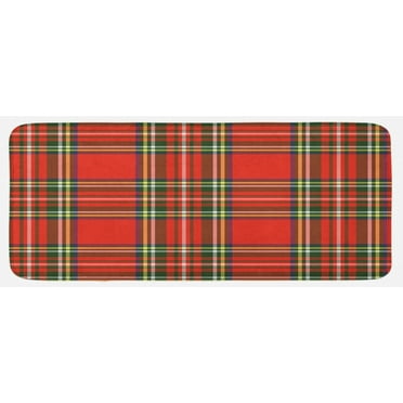 Plaid Kitchen Mat, European Western Culture Inspired Abstract Irish Pattern Vintage Classical Design, Plush Decorative Kitchen Mat with Non Slip Backing, 47" X 19", Multicolor, by Ambesonne