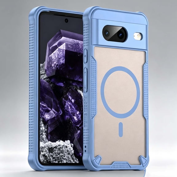 For Google Pixel 8 Pro Phone Case,Compatible with Wireless Charging,Anti-fingerprinting Matte Translucent Back Design,Heavy Duty Shockproof Non-Slip Protection,Rugged Phone Case,Blue