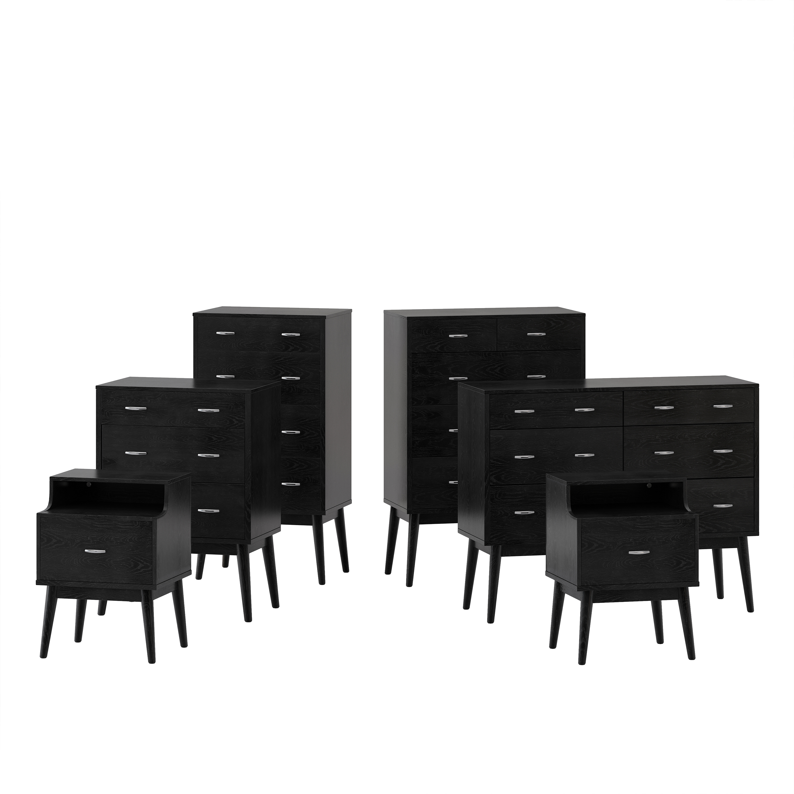 GDF Studio Wilbur Mid Century Wooden 6 Piece Bedroom Set, Black