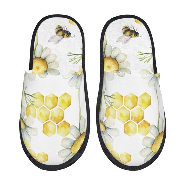 Balery Sweet Honey Pantuflas de Casa de Felpa Silenciosas con Diseño Estampado, Zapatillas Cómodas Antideslizantes de Algodón para Interior-Medium
