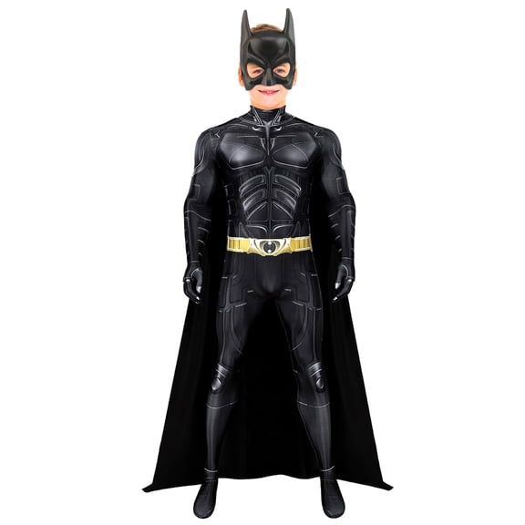 GOBWCOT Kids Bat Style Costume with Mask & Cloak, Dark Onesie Jumpsuit Outfit for Halloween Cosplay Party Dress‑Up