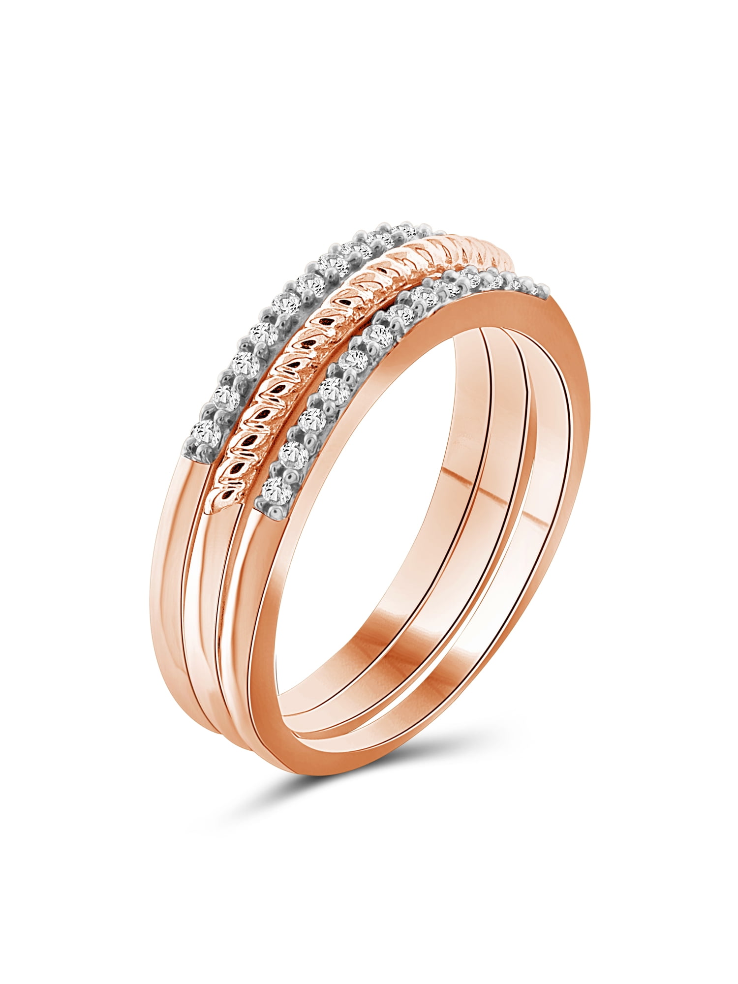 JewelersClub Stackable Diamond Rings for Women – 1/4 Carat White Diamond Ring Jewelry– Rose Gold Over Silver Stackable Bands for Women –– Stackable Ring Set by JewelersClub