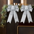 thumbnail image 4 of Christmas Tree Topper Bow Silver Glitter Christmas Bows Sparkly Stars Wreath Bow 13’’x9’’ Ribbon Bow for Wreaths Home Front Door Outdoor Xmas New Years Party, 4 of 9