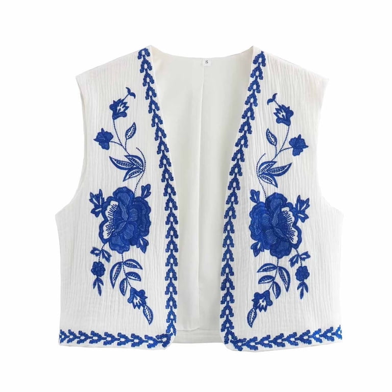 ZZwxWA Women Vintage Embroidered Vest Tops Linen Cropped
