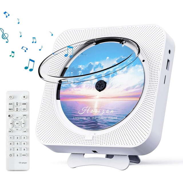 Reproductor de CD Portátil con Bluetooth, Radio FM y Altavoces Hi-Fi Integrados, con Mando a Distancia, Temporizador y Pantalla LED - Blanco
