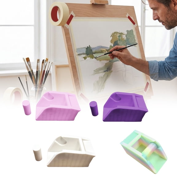 Painter Tape Dispenser with Cutter, White 10x5x5cm – Desktop Masking Tape Holder, One-Handed Pull & Cut