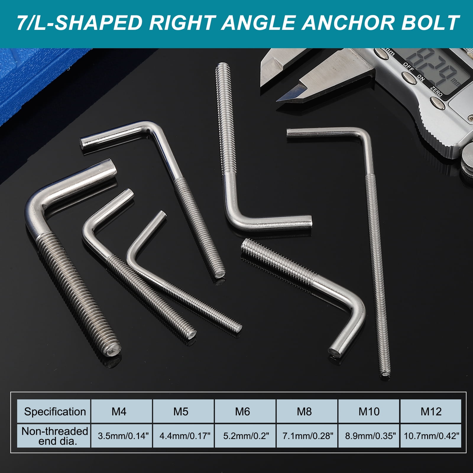 Uxcell M8x120mm 7/L-Shaped Right Angle Bolt Screw, 304 Stainless Steel L Shape Foundation Bolt Long Square Bend Screw, 10 Pcs