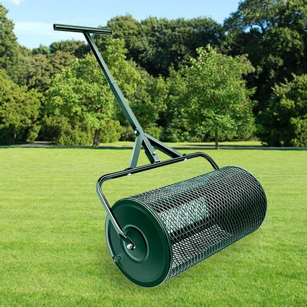 Esparcidor de abono, Esparcidor de jardín Esparcidor de fertilizante de metal, Esparcidor de césped de malla Verde oscuro