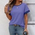 thumbnail image 5 of Women's Going Out Striped Knit T Shirt Short Sleeve Round Neck Casual Stretchy Everyday Spring Top, 5 of 9